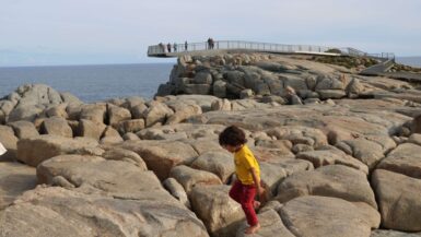 kid walking over rocks in albany, things to do with kids