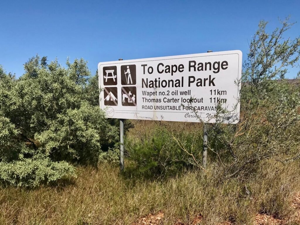 how to access Cape Range National park a sign about the entry