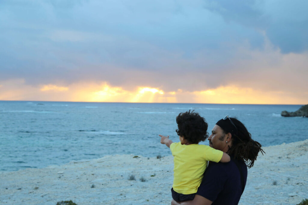 A dad and son enjoying one of the best beaches in Western Australia